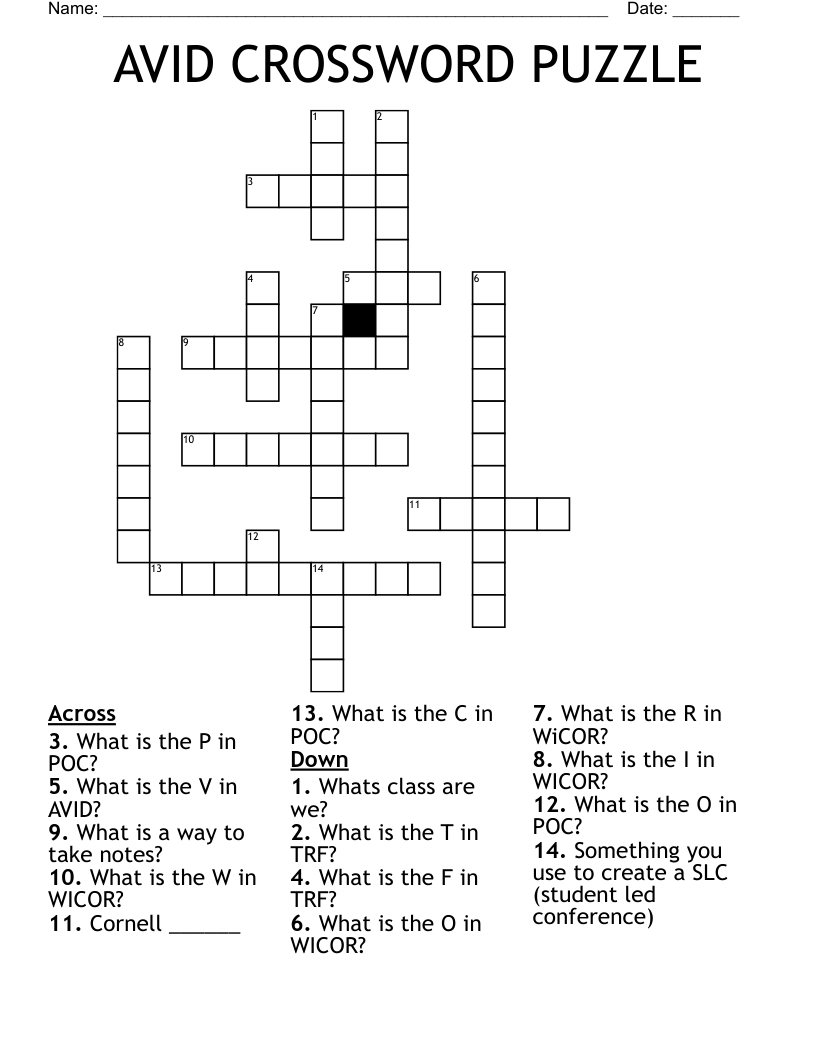 AVID CROSSWORD PUZZLE 