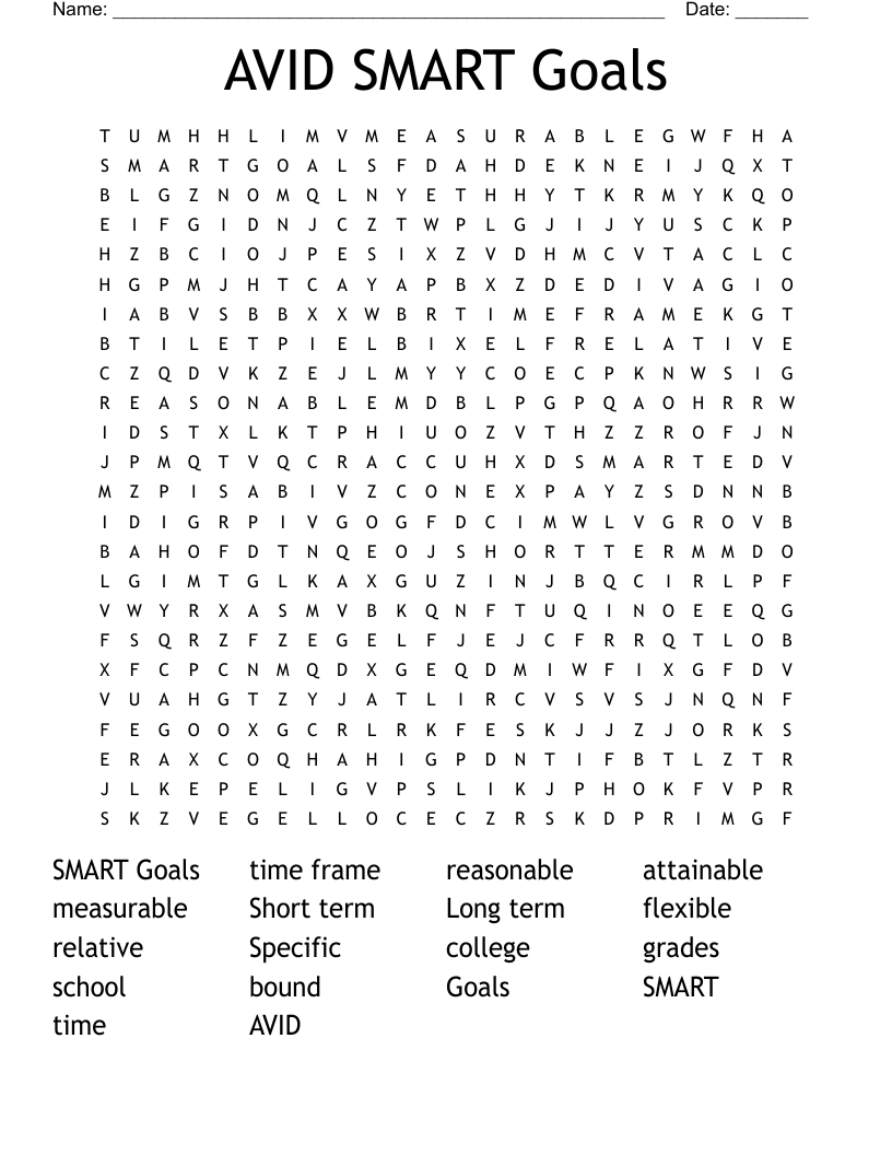 AVID SMART Goals  Word Search