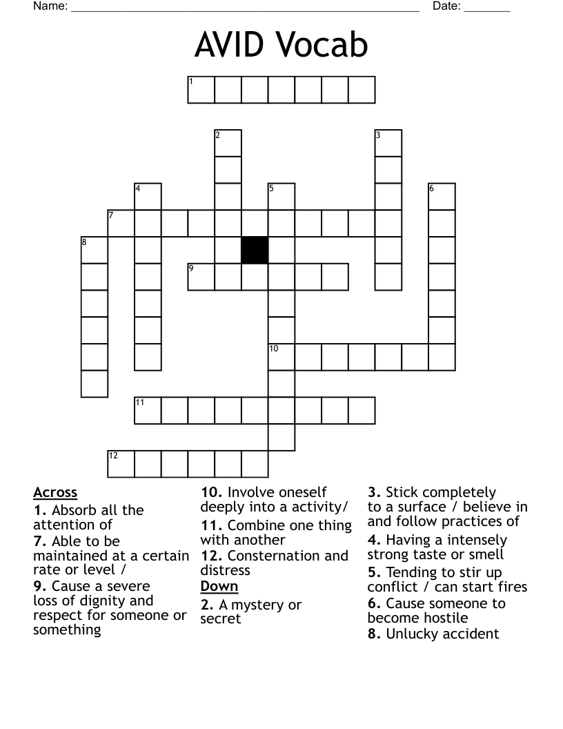 AVID Vocab Crossword
