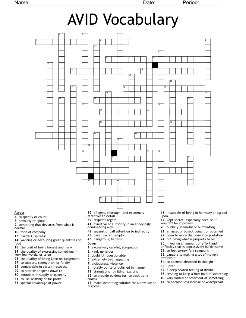 AVID Vocabulary Crossword