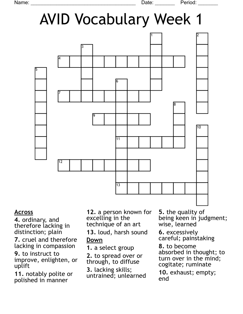 AVID Vocabulary Week 1 Crossword