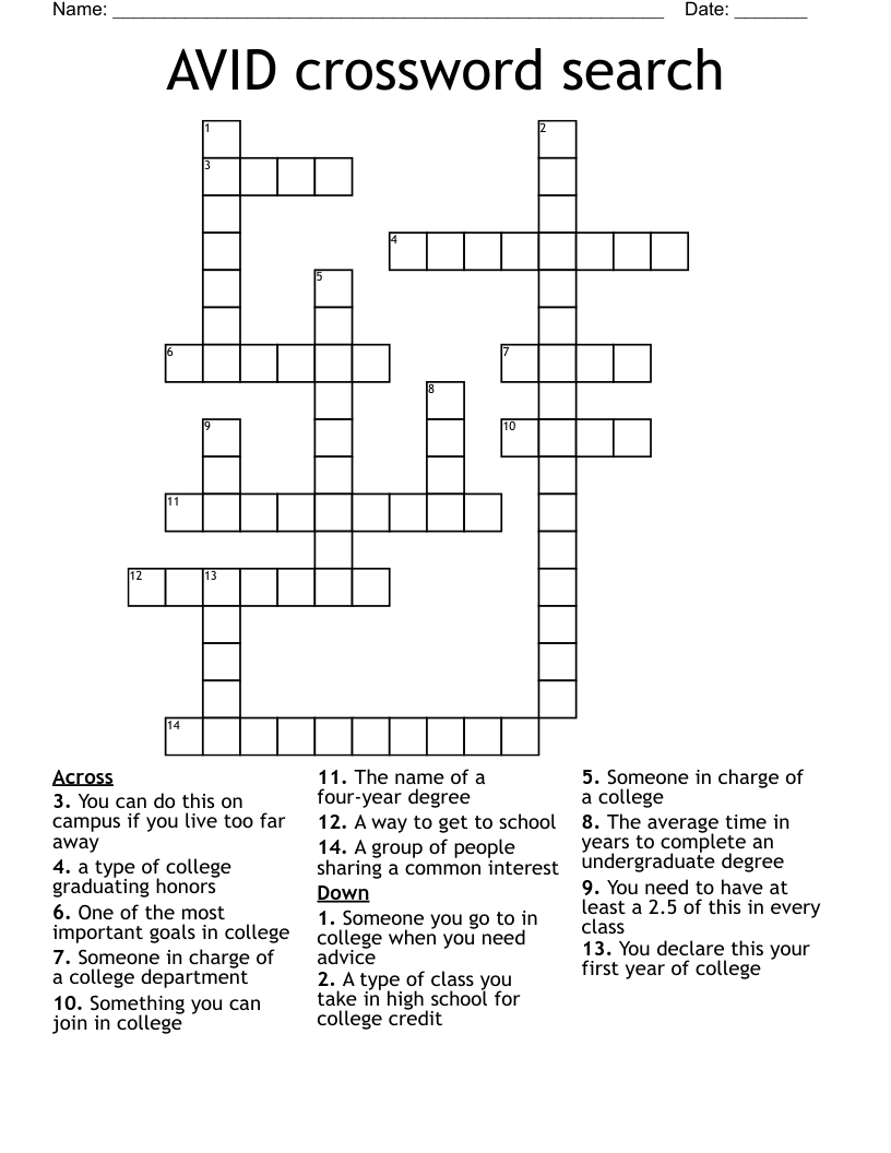 AVID crossword search