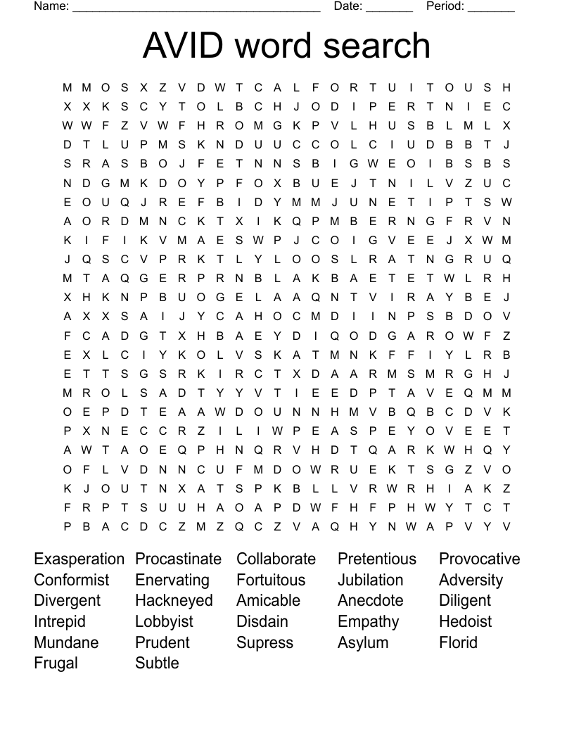 AVID word search