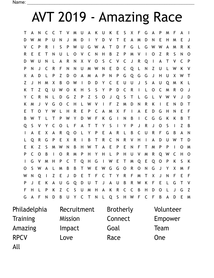 AVT 2019 - Amazing Race Word Search