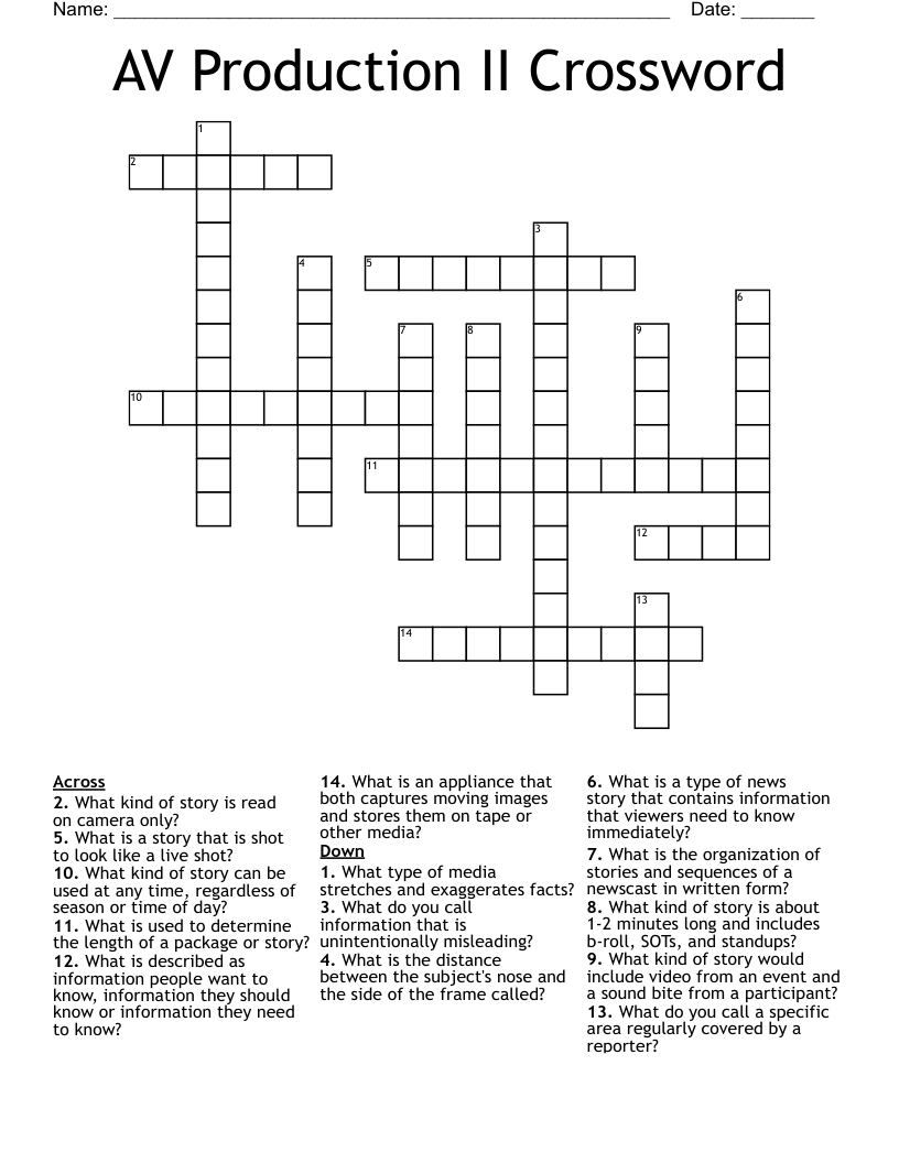 AV Production II Crossword