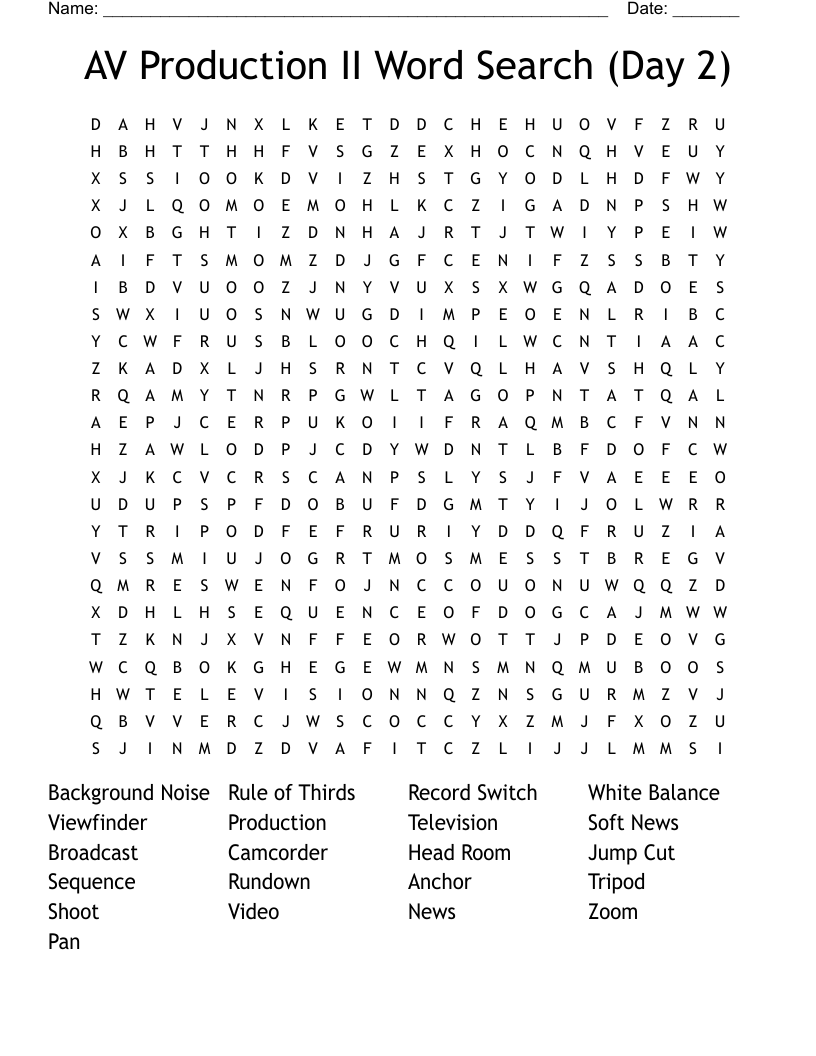 AV Production II Word Search (Day 2)