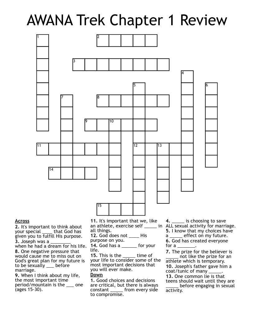 AWANA Trek Chapter 1 Review Crossword