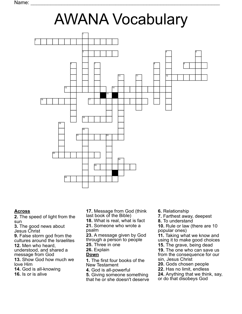 AWANA Vocabulary Crossword