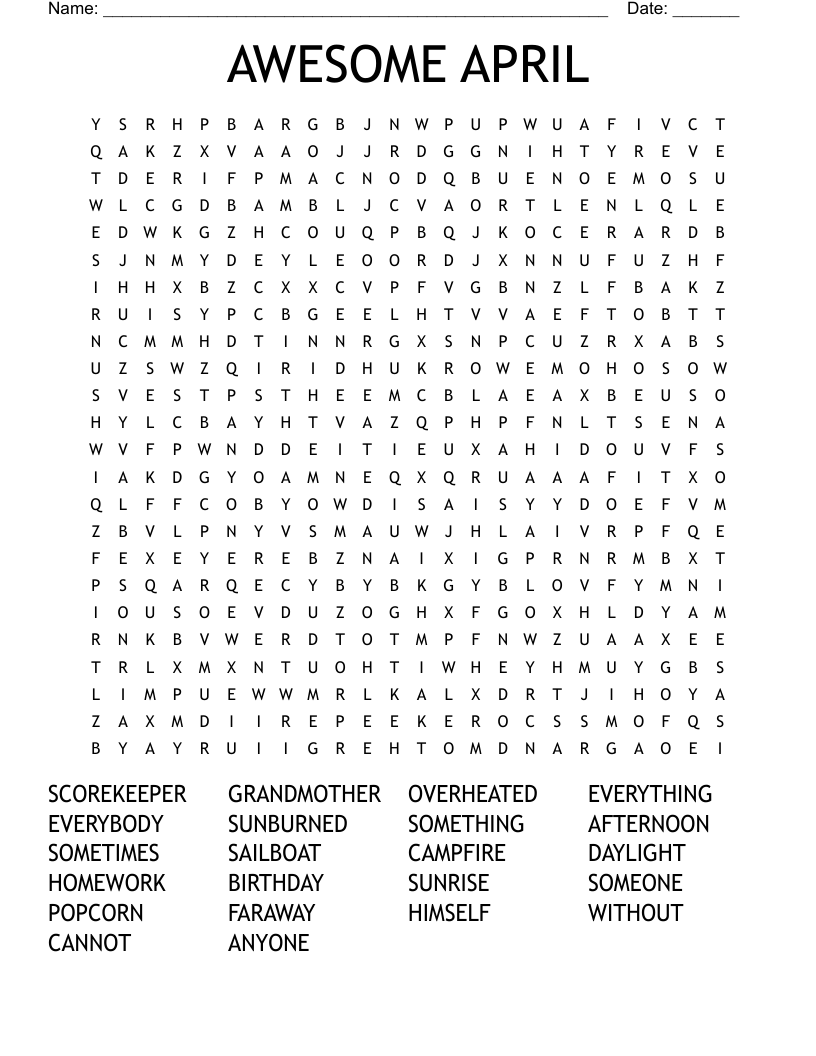 AWESOME APRIL Word Search