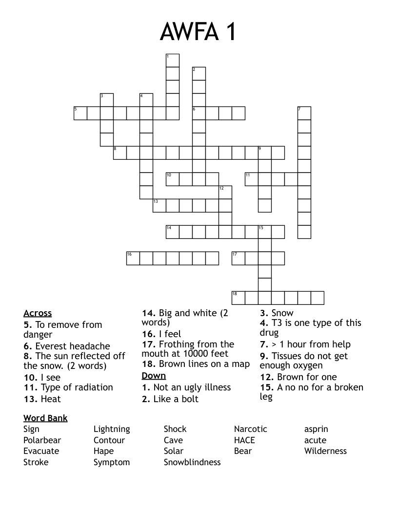 AWFA 1 Crossword