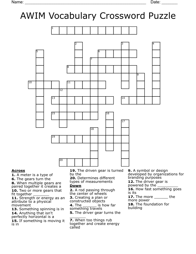 AWIM Vocabulary Crossword Puzzle