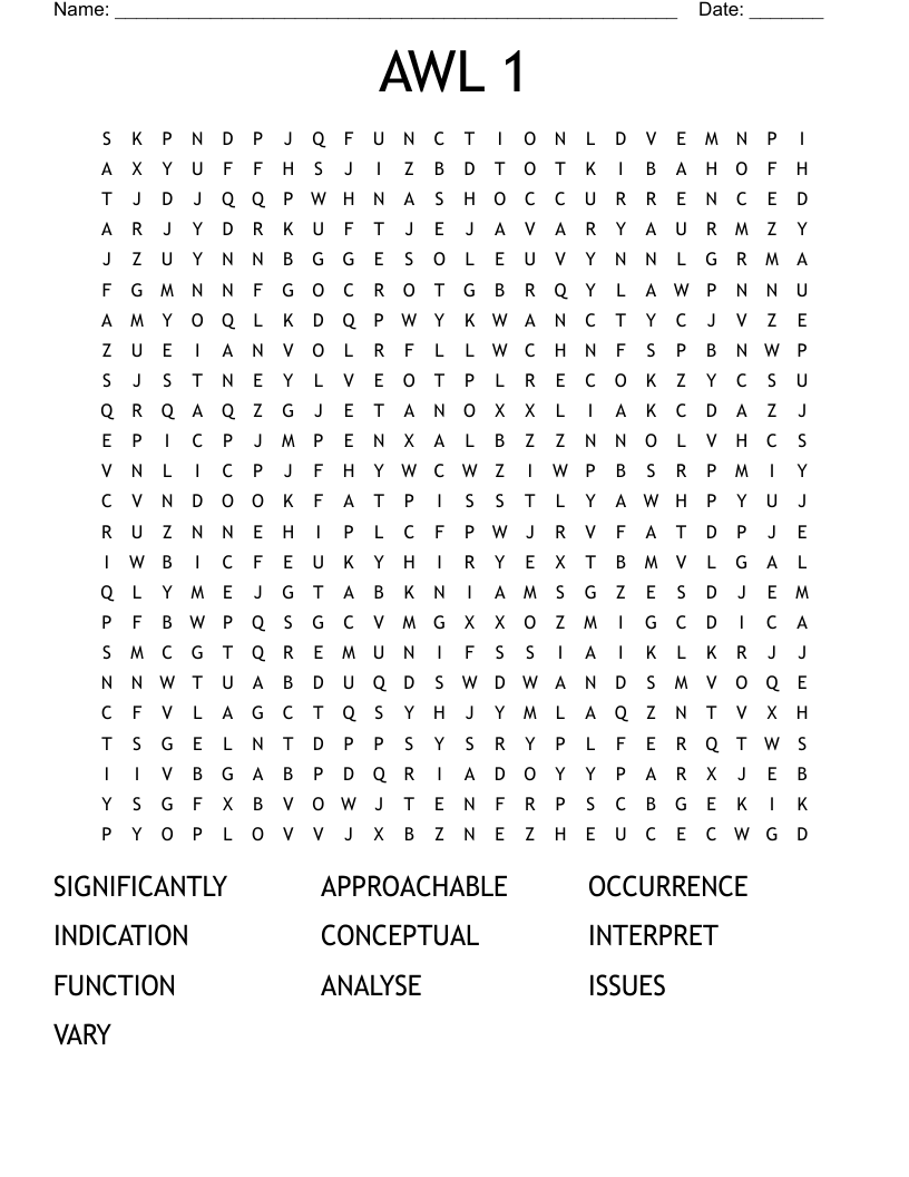 AWL 1 Word Search