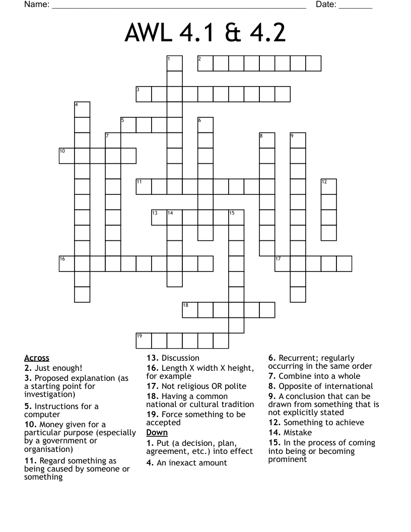 AWL 4.1 & 4.2 Crossword