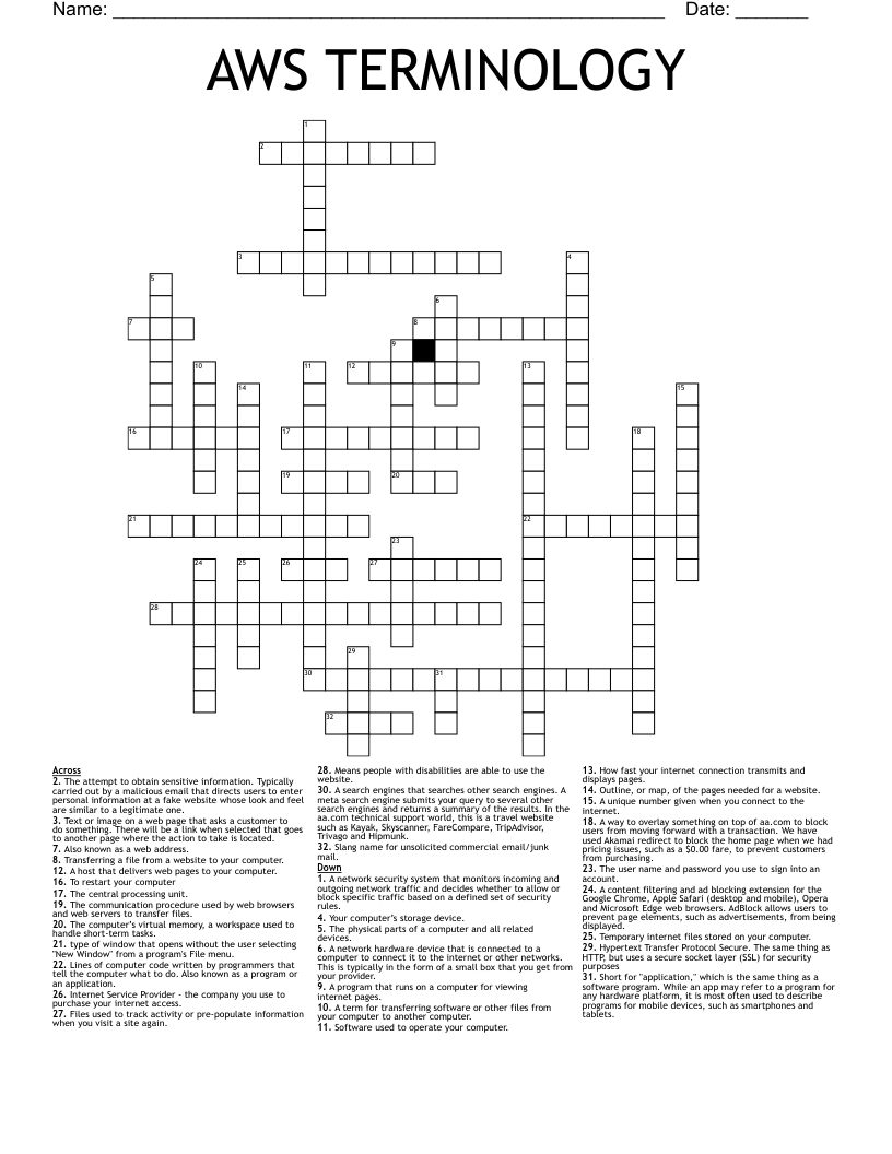 AWS TERMINOLOGY Crossword