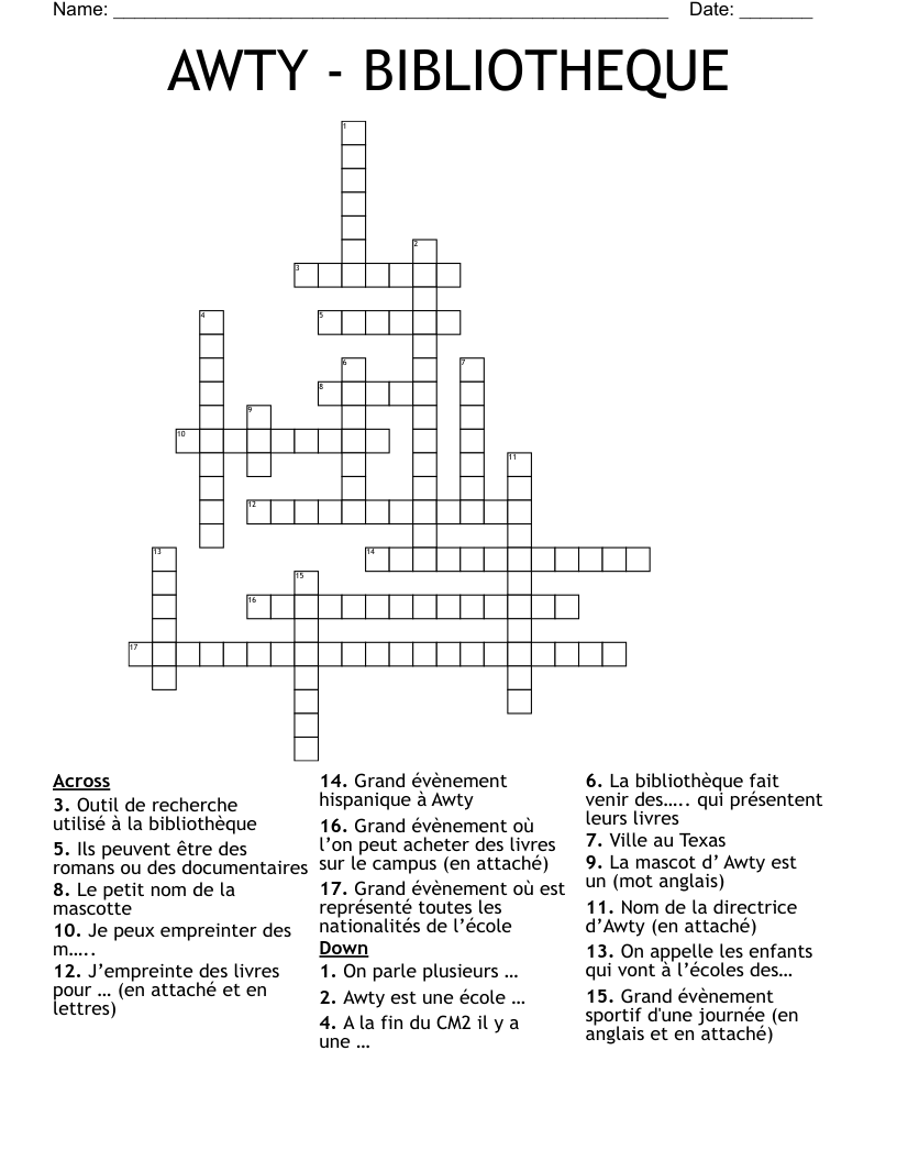 AWTY - BIBLIOTHEQUE Crossword