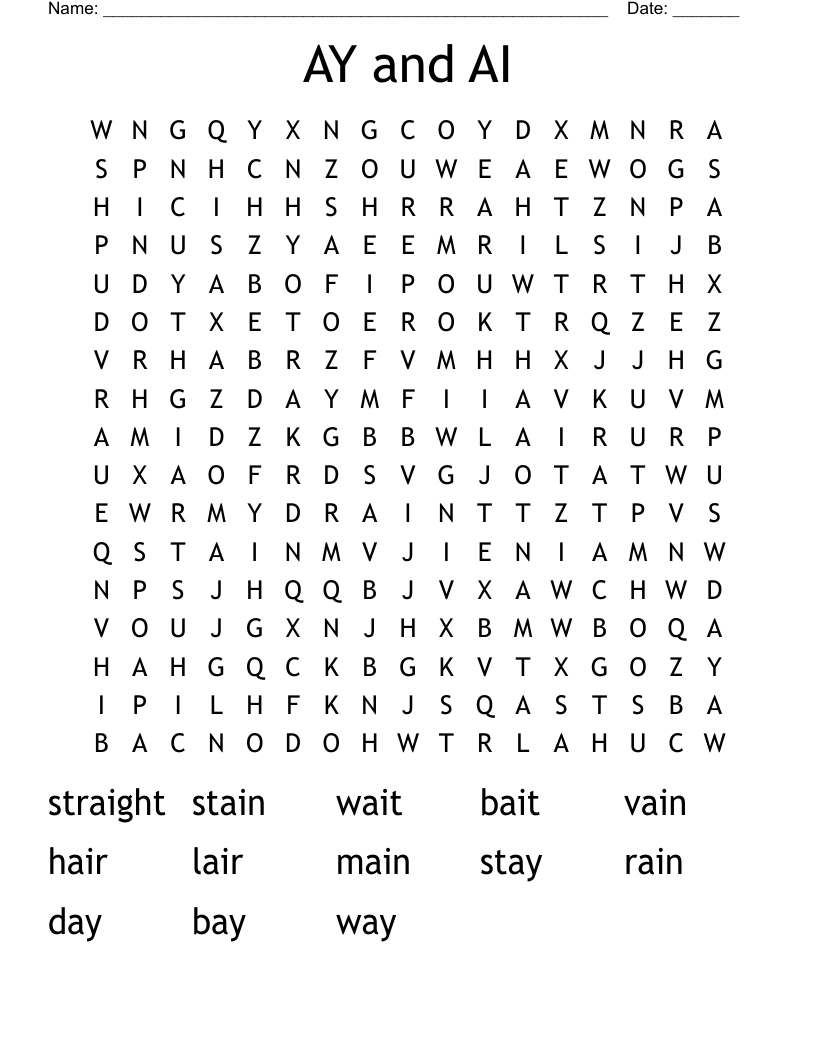 AY and AI Word Search