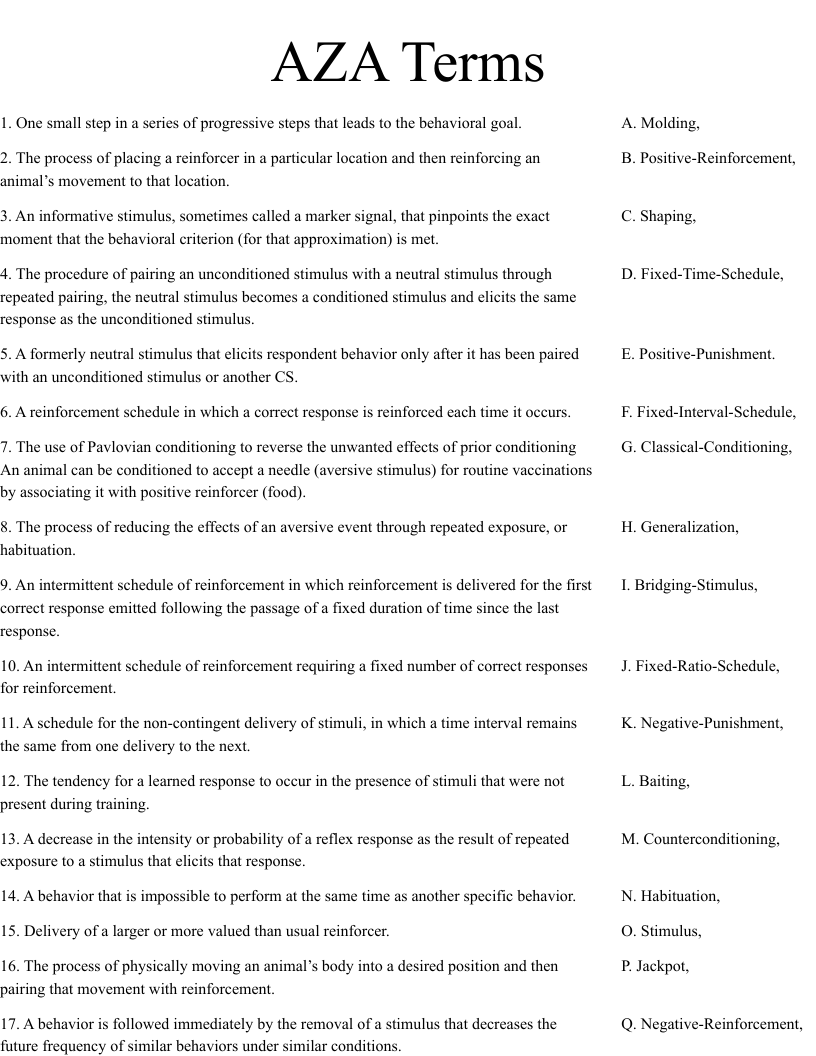 AZA Terms Worksheet