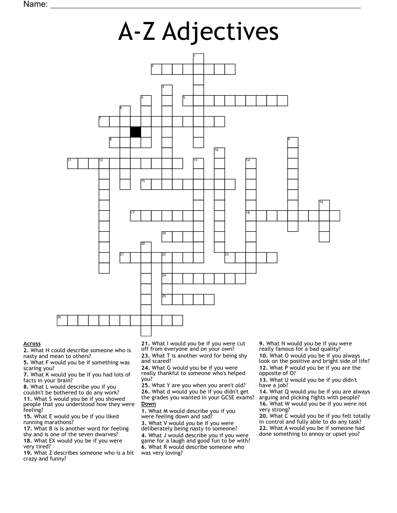 A-Z Adjectives Crossword