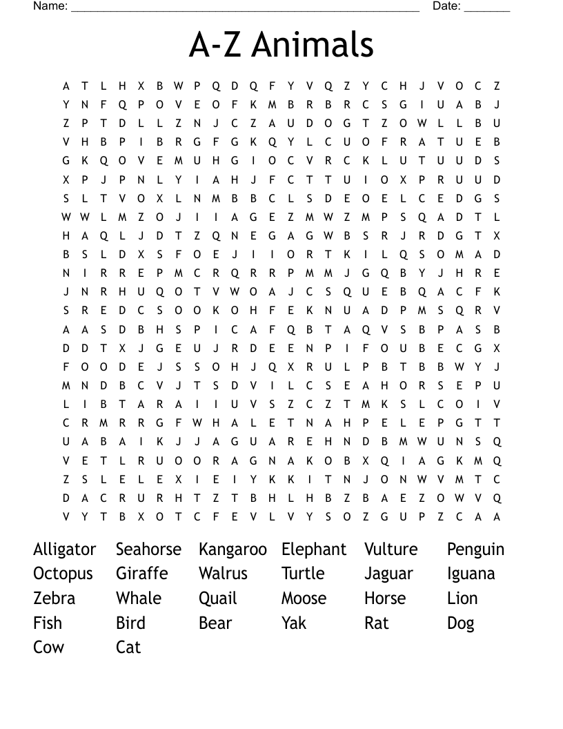 A-Z Animals Word Search