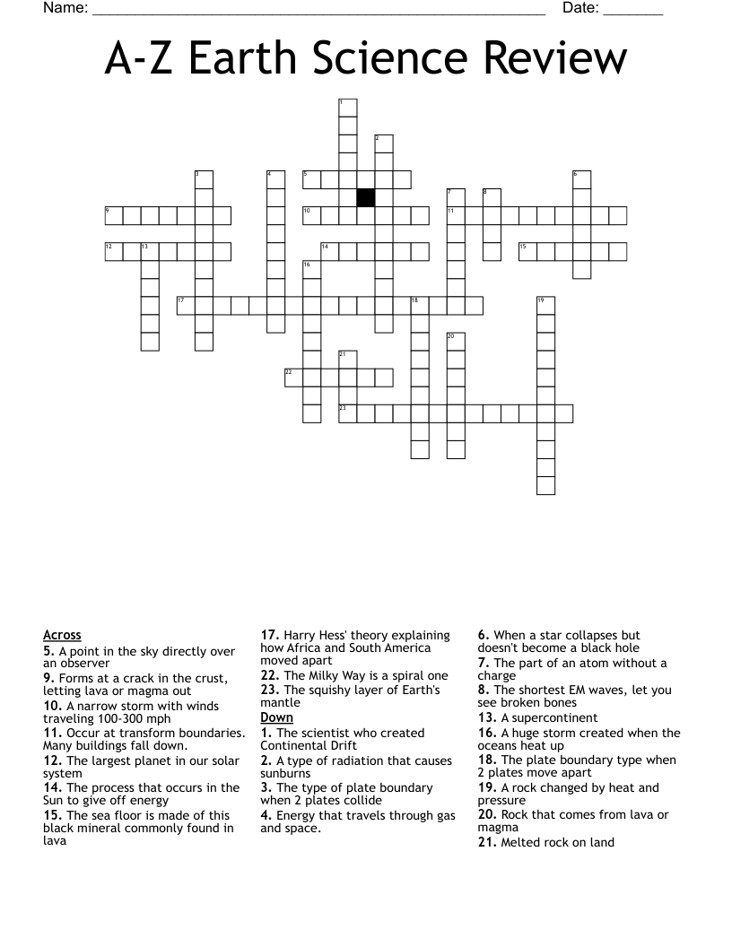 A-Z Earth Science Review Crossword