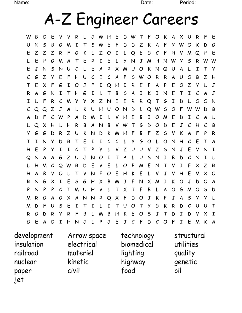 A-Z Engineer Careers Word Search
