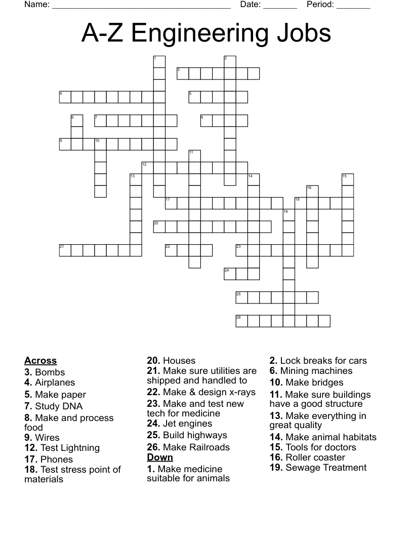 A-Z Engineering Jobs Crossword