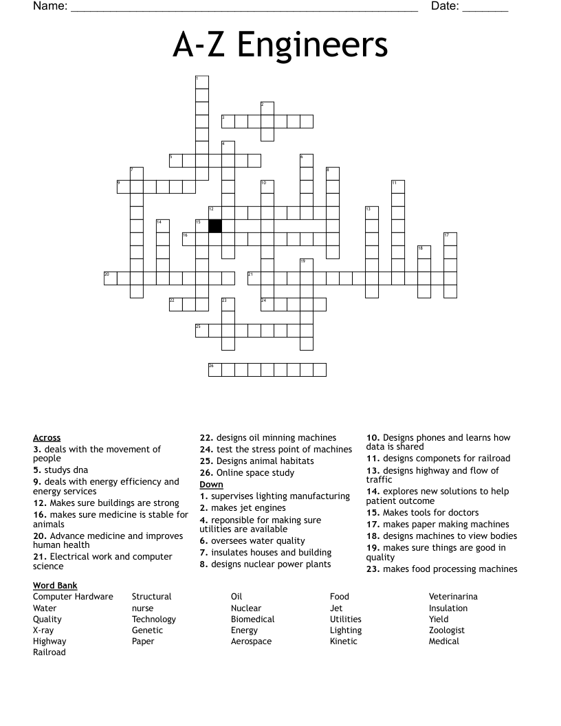 A-Z Engineers Crossword