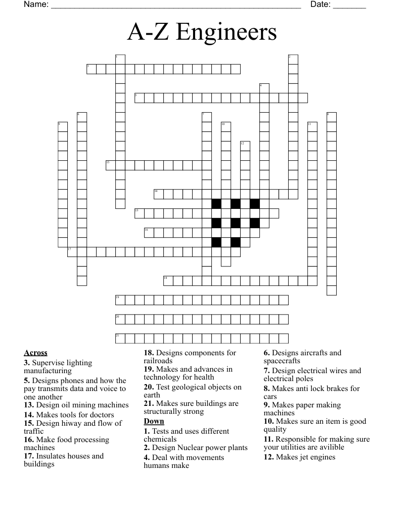 A-Z Engineers Crossword