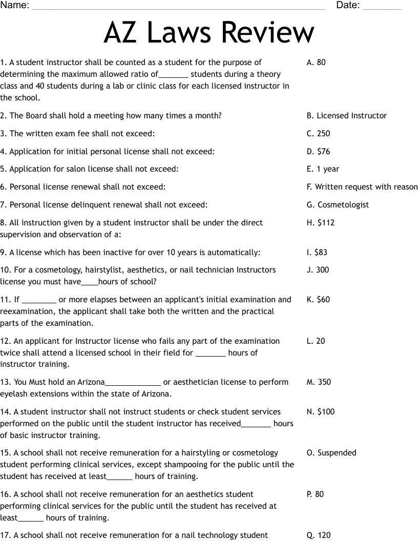 AZ Laws Review Worksheet