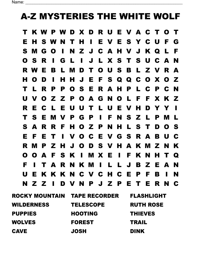 A-Z MYSTERIES THE WHITE WOLF Word Search