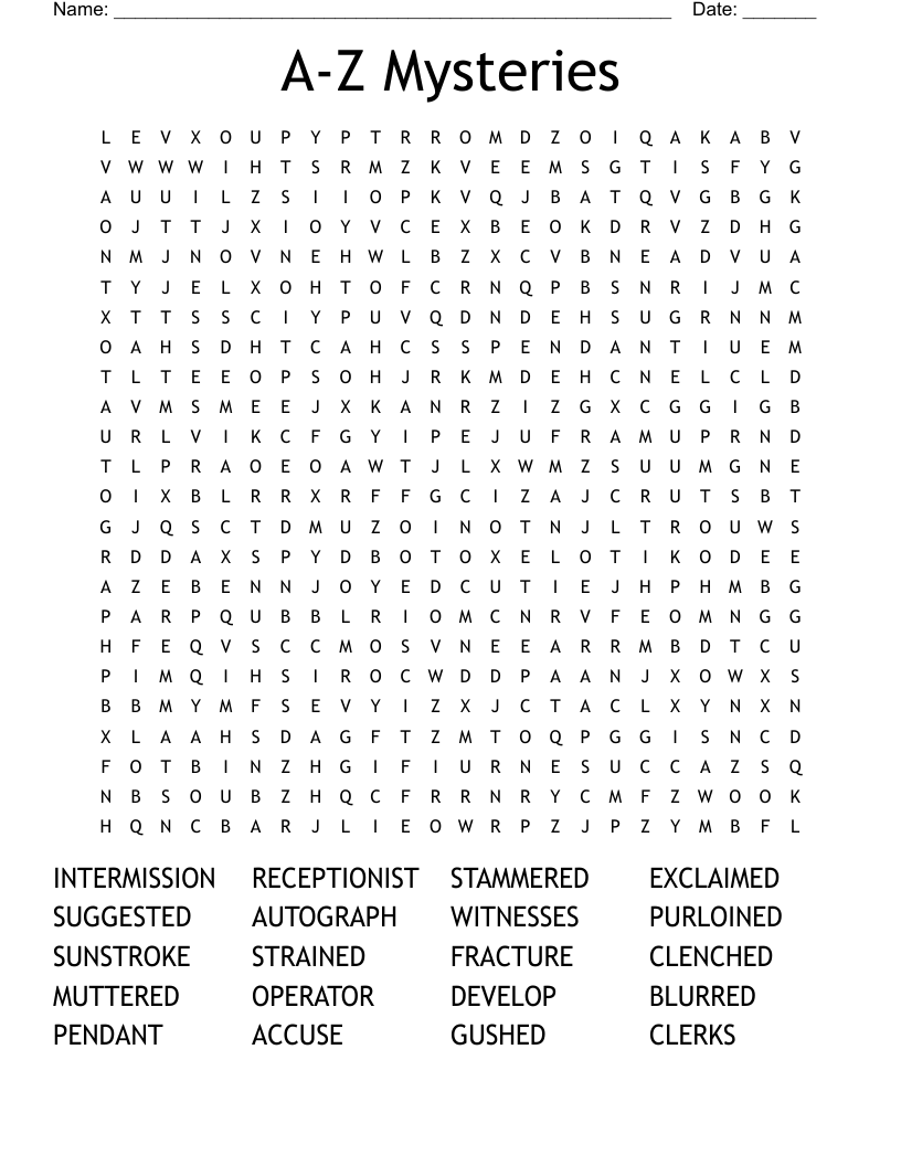 A-Z Mysteries Word Search