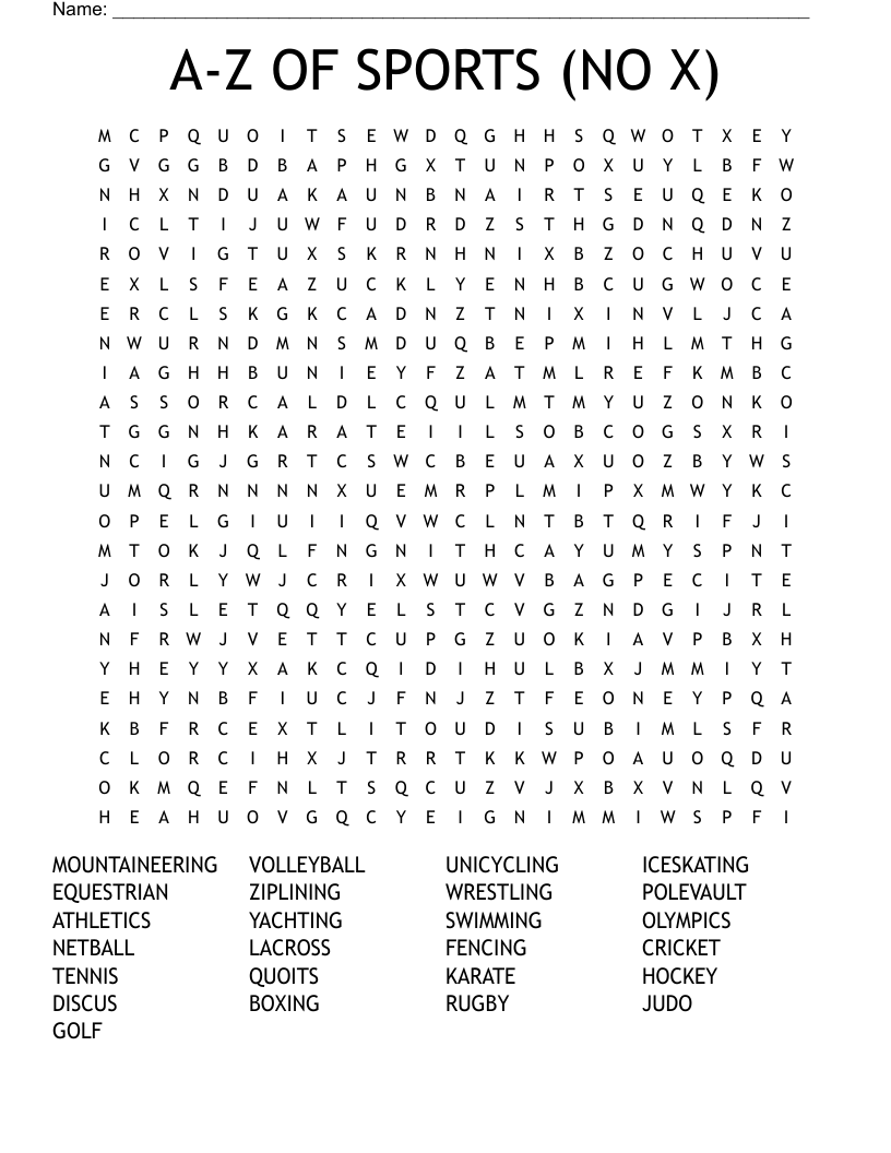 A-Z OF SPORTS (NO X) Word Search