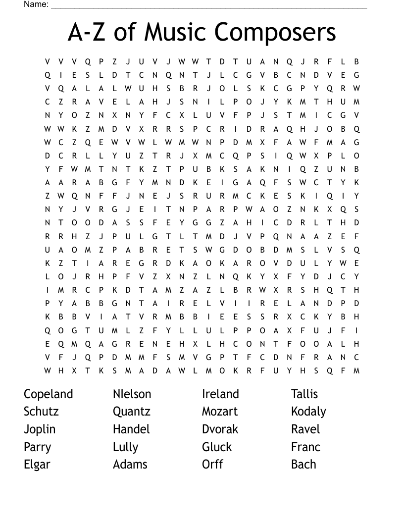 A-Z of Music Composers Word Search