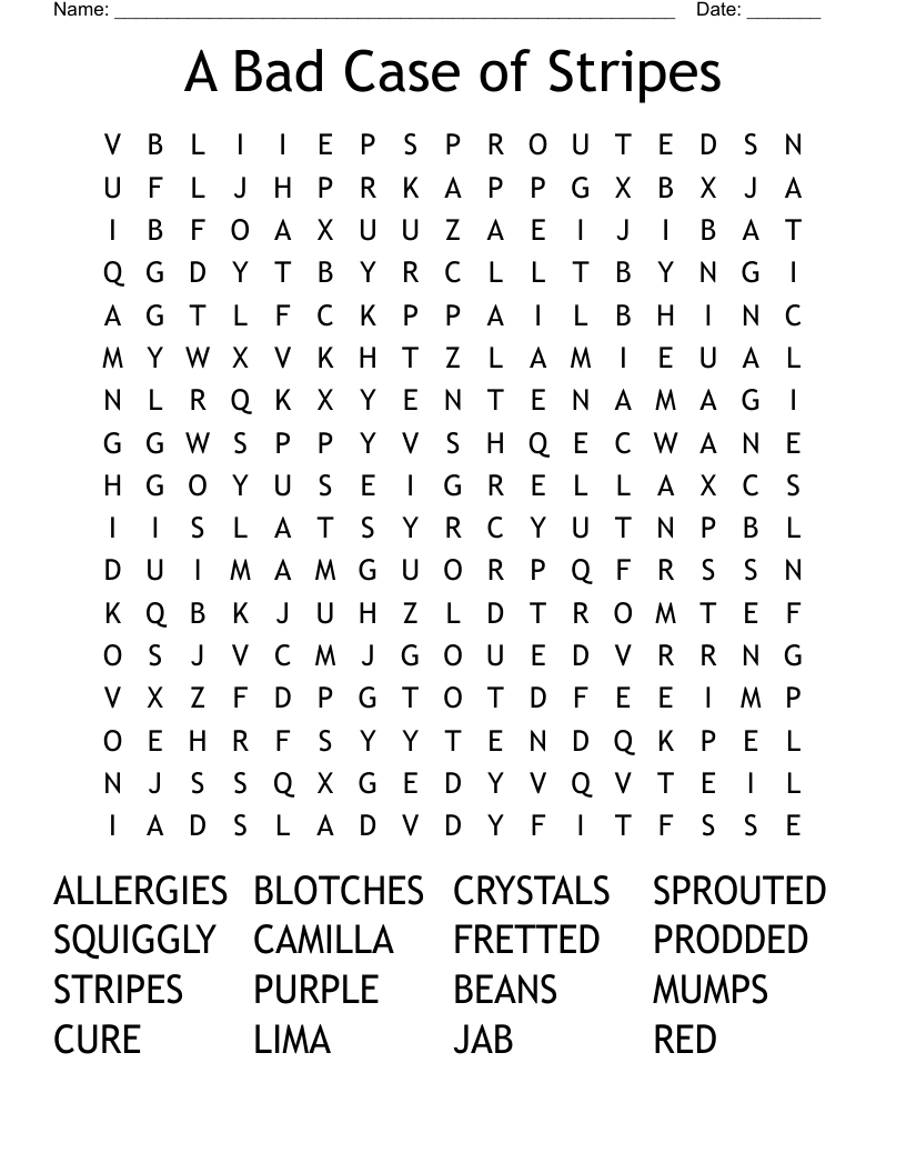 A Bad Case of Stripes Word Search