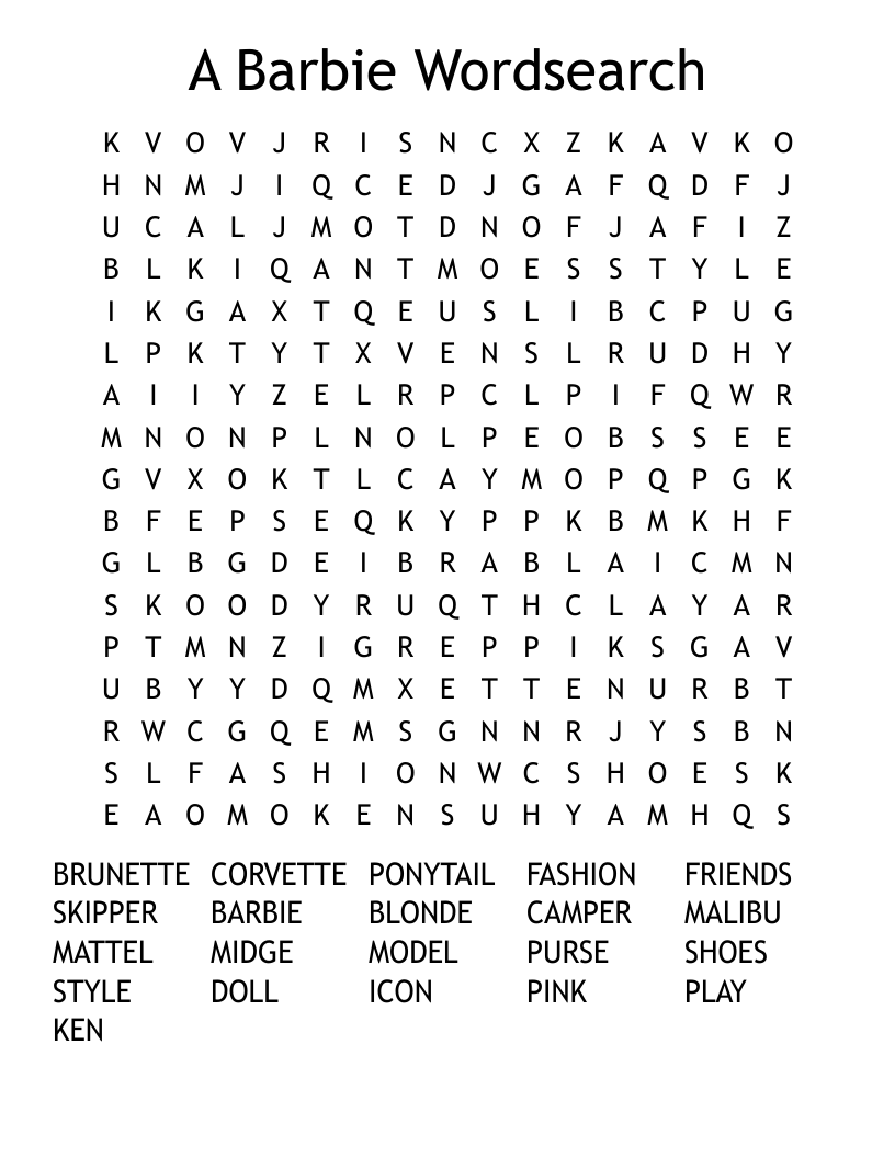 A Barbie Wordsearch
