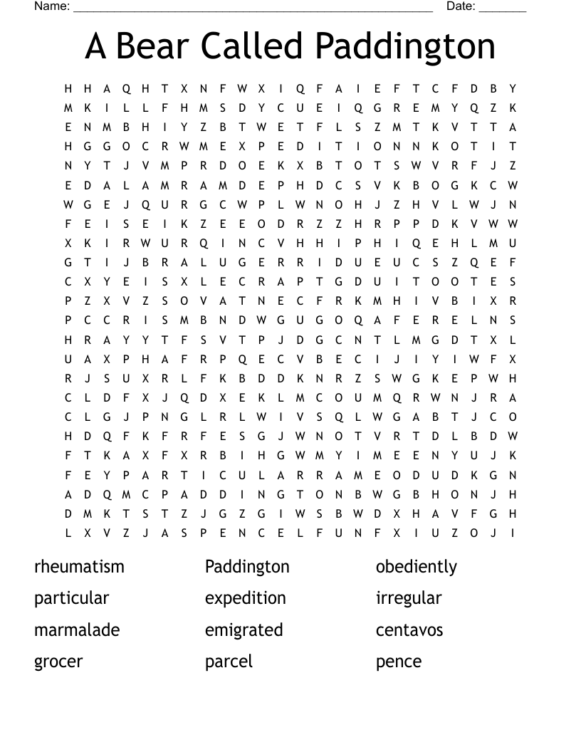 A Bear Called Paddington  Word Search
