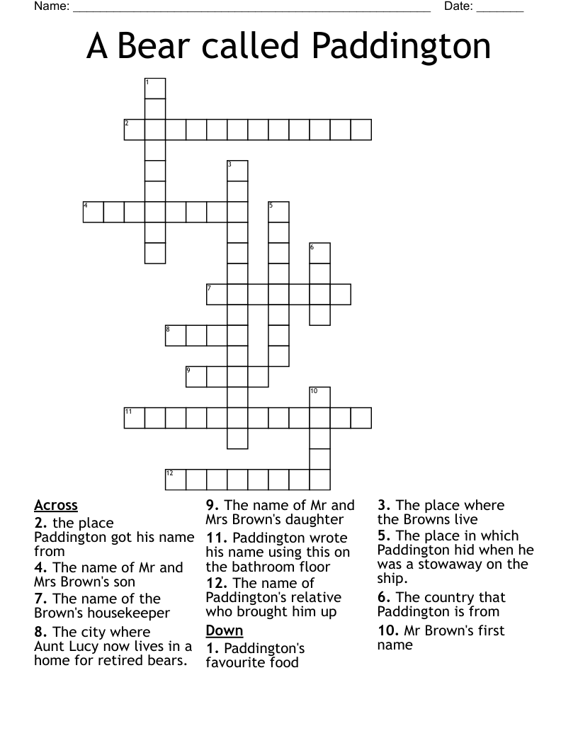 A Bear called Paddington Crossword