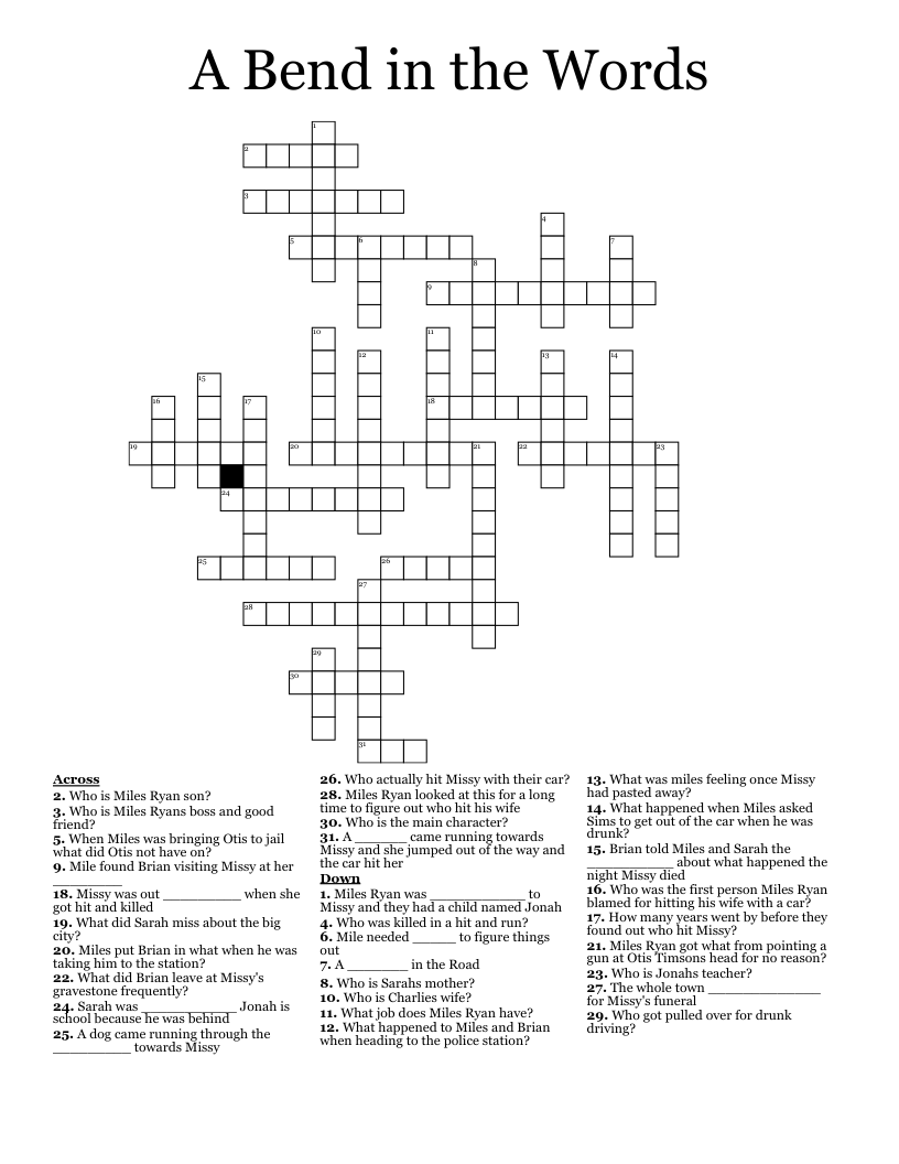 A Bend in the Words Crossword