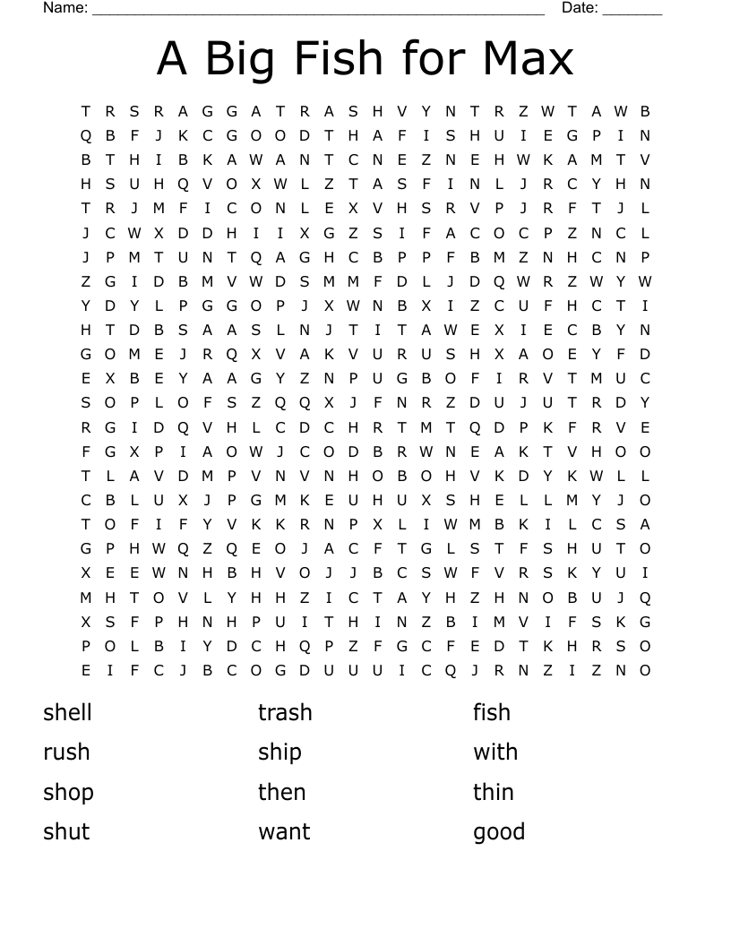 A Big Fish for Max Word Search