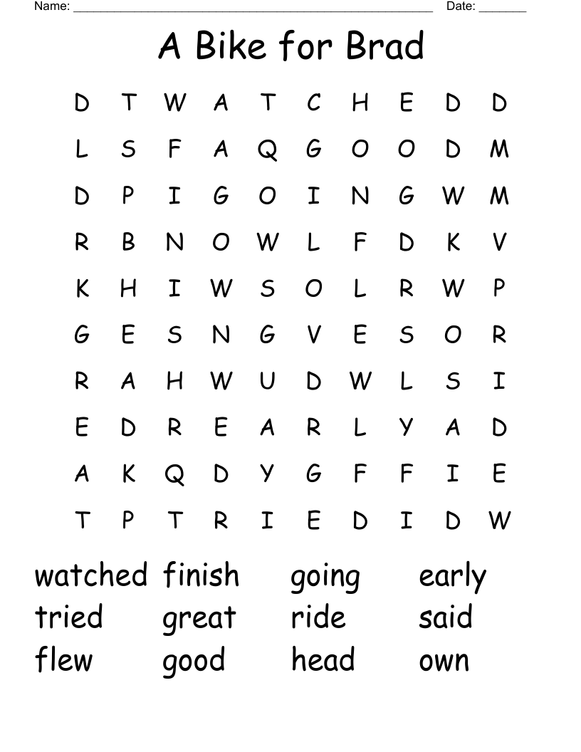 A Bike for Brad Word Search