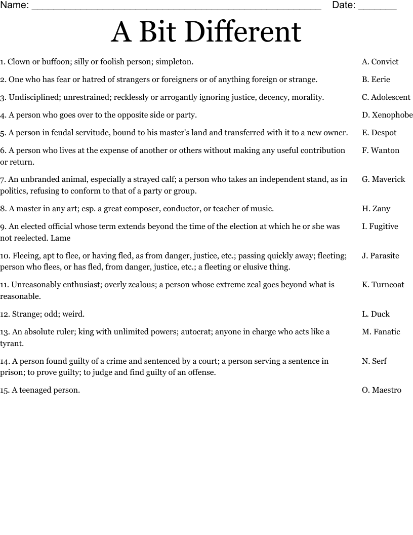 A Bit Different Worksheet
