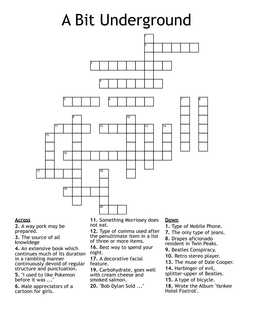 A Bit Underground Crossword