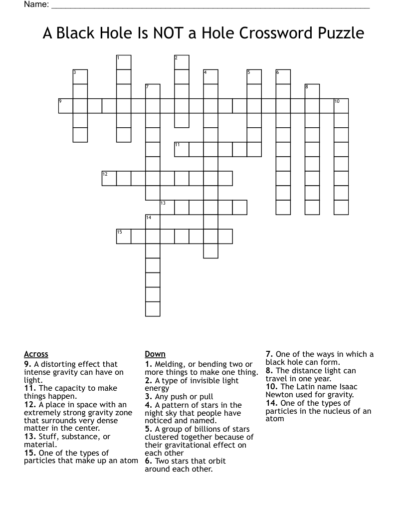 A Black Hole Is NOT a Hole Crossword Puzzle
