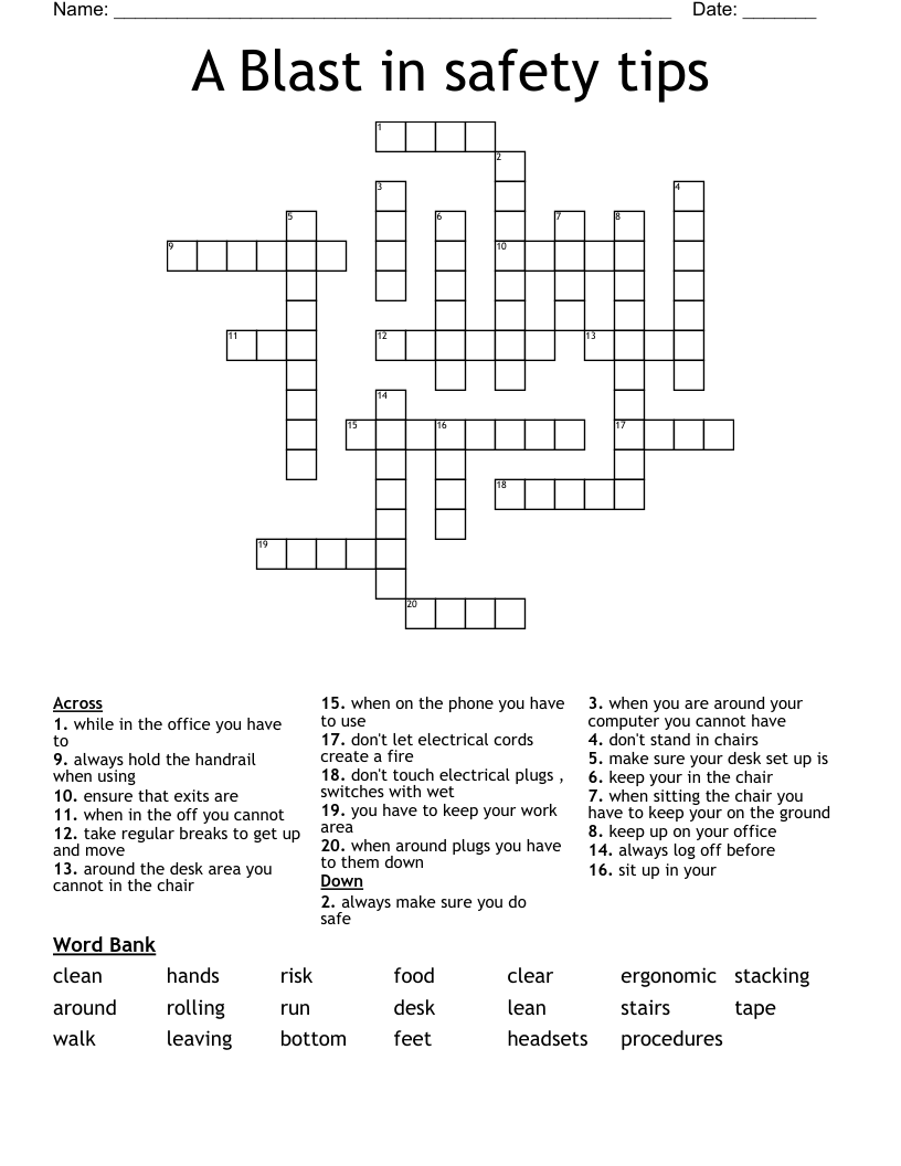 A Blast in safety tips Crossword