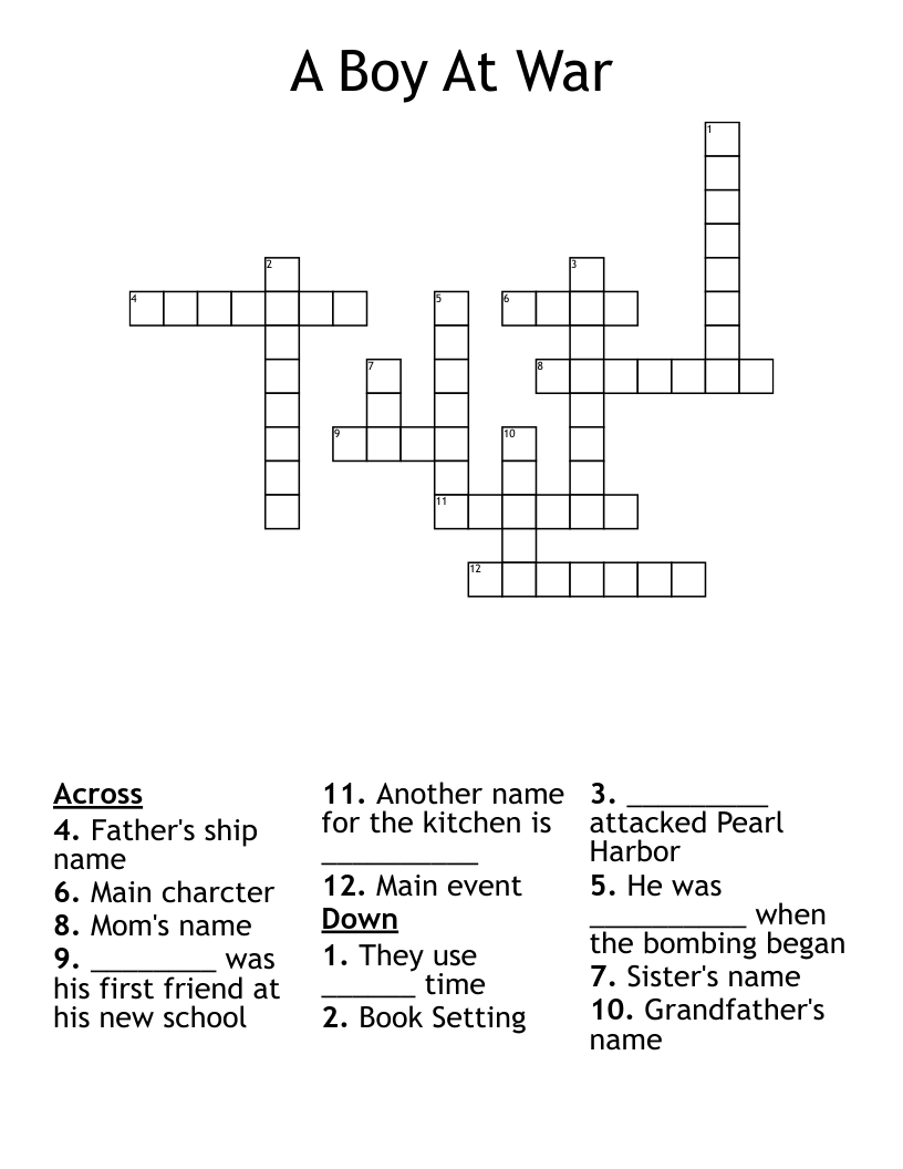 A Boy At War Crossword