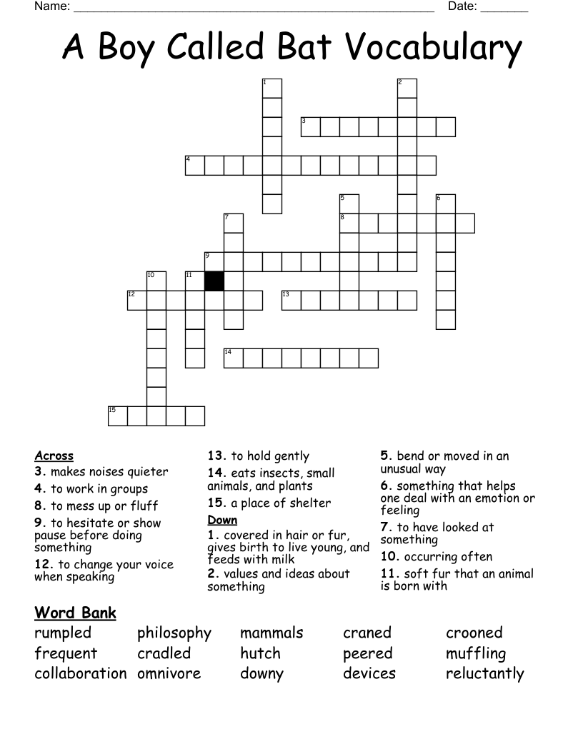 A Boy Called Bat Vocabulary Crossword