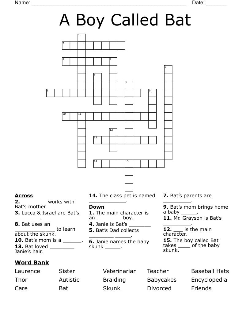 A Boy Called Bat  Crossword