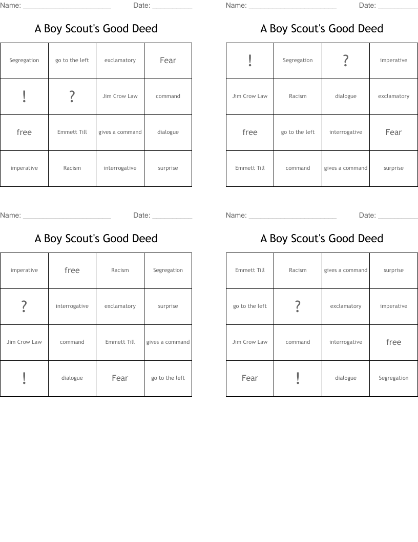 A Boy Scout's Good Deed Bingo Cards