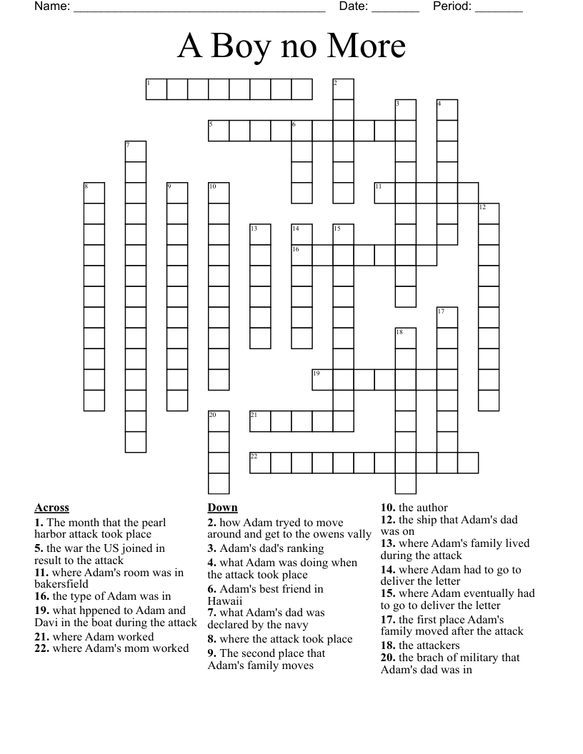 A Boy no More Crossword