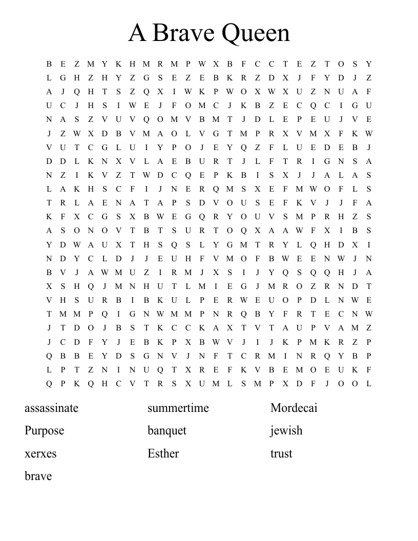 A Brave Queen Word Search